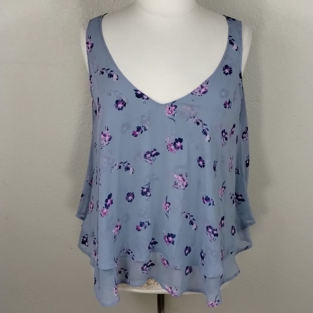 Lane Bryant Gray Tier Purple Pink Flower Print Blouse